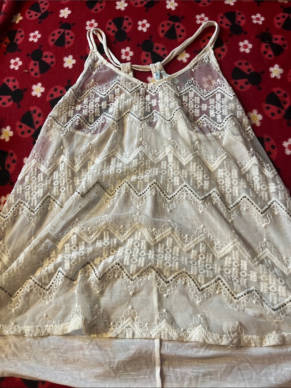 Maurices Cream Lace Overlay Tank Top